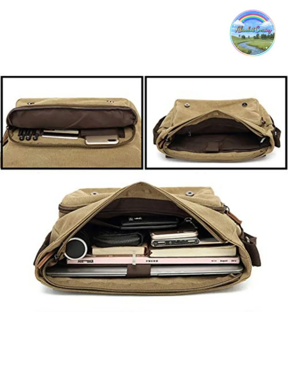 Canvas Messenger Bag Shoulder Crossbody Laptop 15 inch Vintage Travel